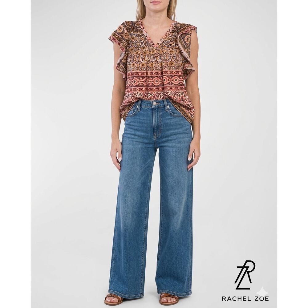 Rachel Zoe Short Sleeve V-neck 100% Cotton Slub Knit Blouse Top Burgandy M